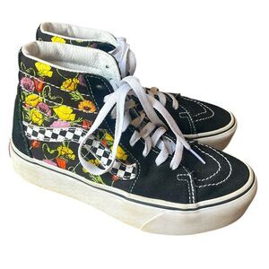 Vans Sk8-Hi Platform Skate Shoes Colorful Poppy Checkerboard Floral Womens 5.5